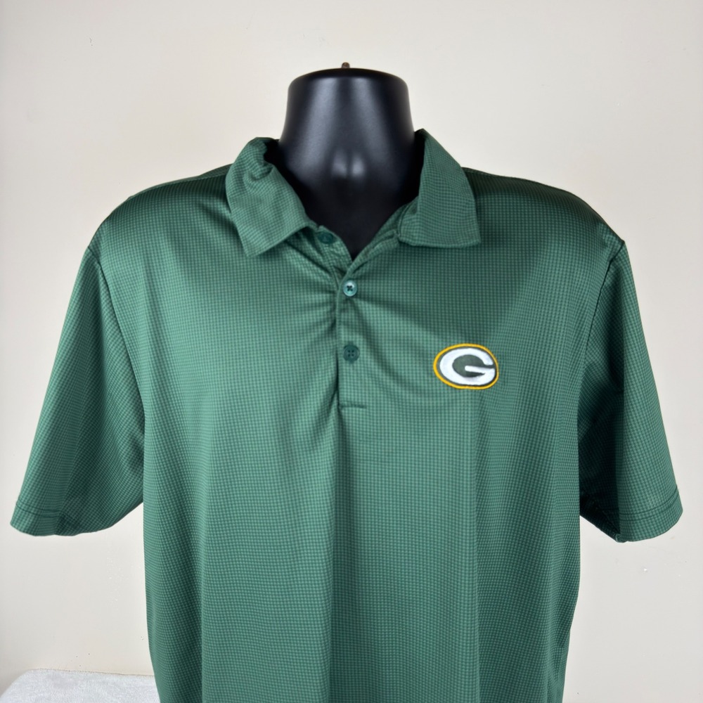 Antigua Green Bay Packers Polo Men's Large Green Check Short Sleeve Stretch